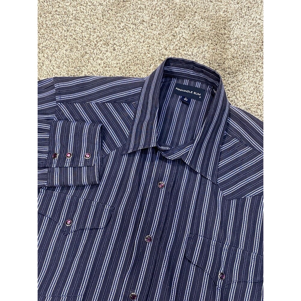 Panhandle Slim Pearl Snap Western Shirt Mens Large Striped Blue Cowboy Rodeo